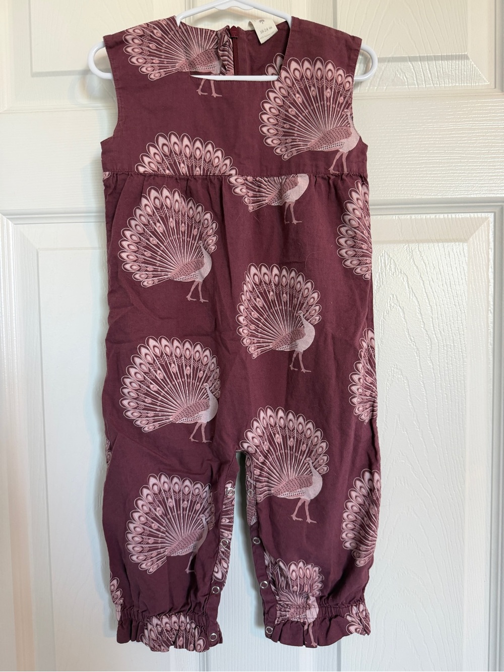 kate quinn Maroon Romper with Pale Pink Peacock Print